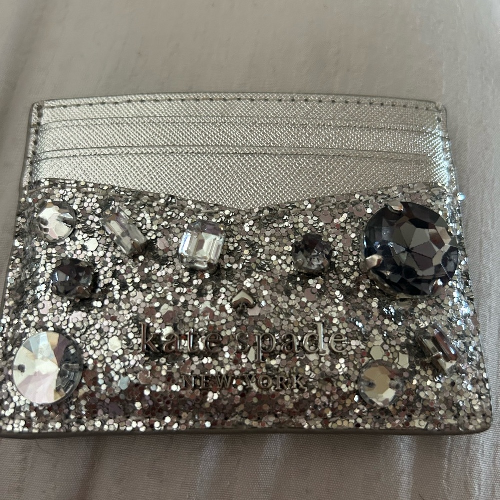 Kate Spade Silver Glitter Jeweled Slim credit card Holder